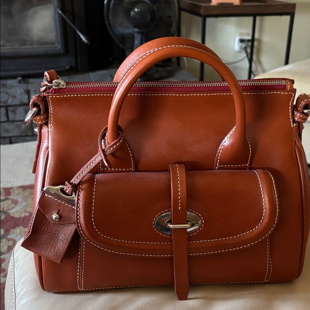 Dooney & Bourke Small Front Pocket Satchel Chestnut Leather Handbag